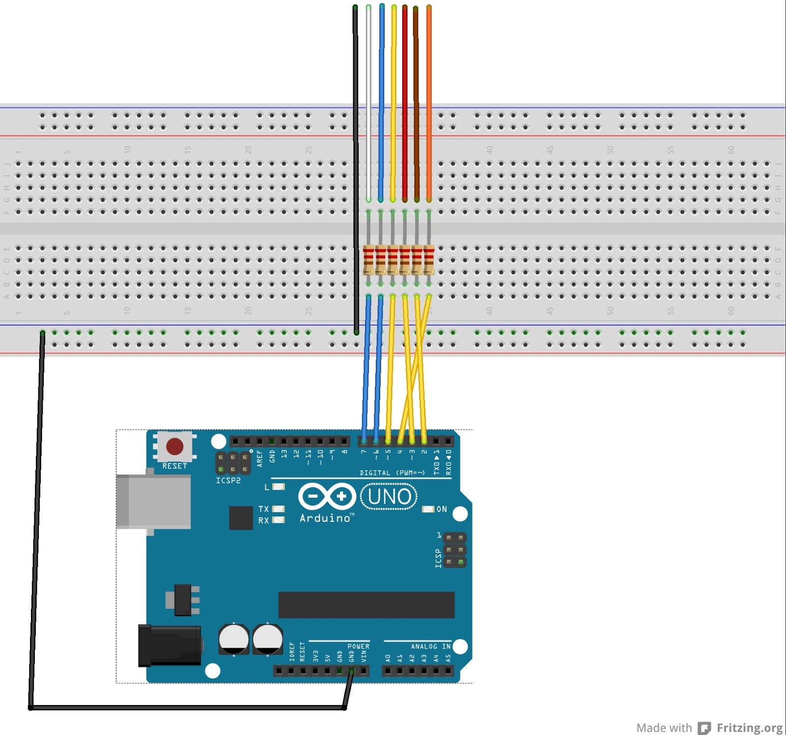 Arduino sketch - Note the orange wire goes to pin 4. 